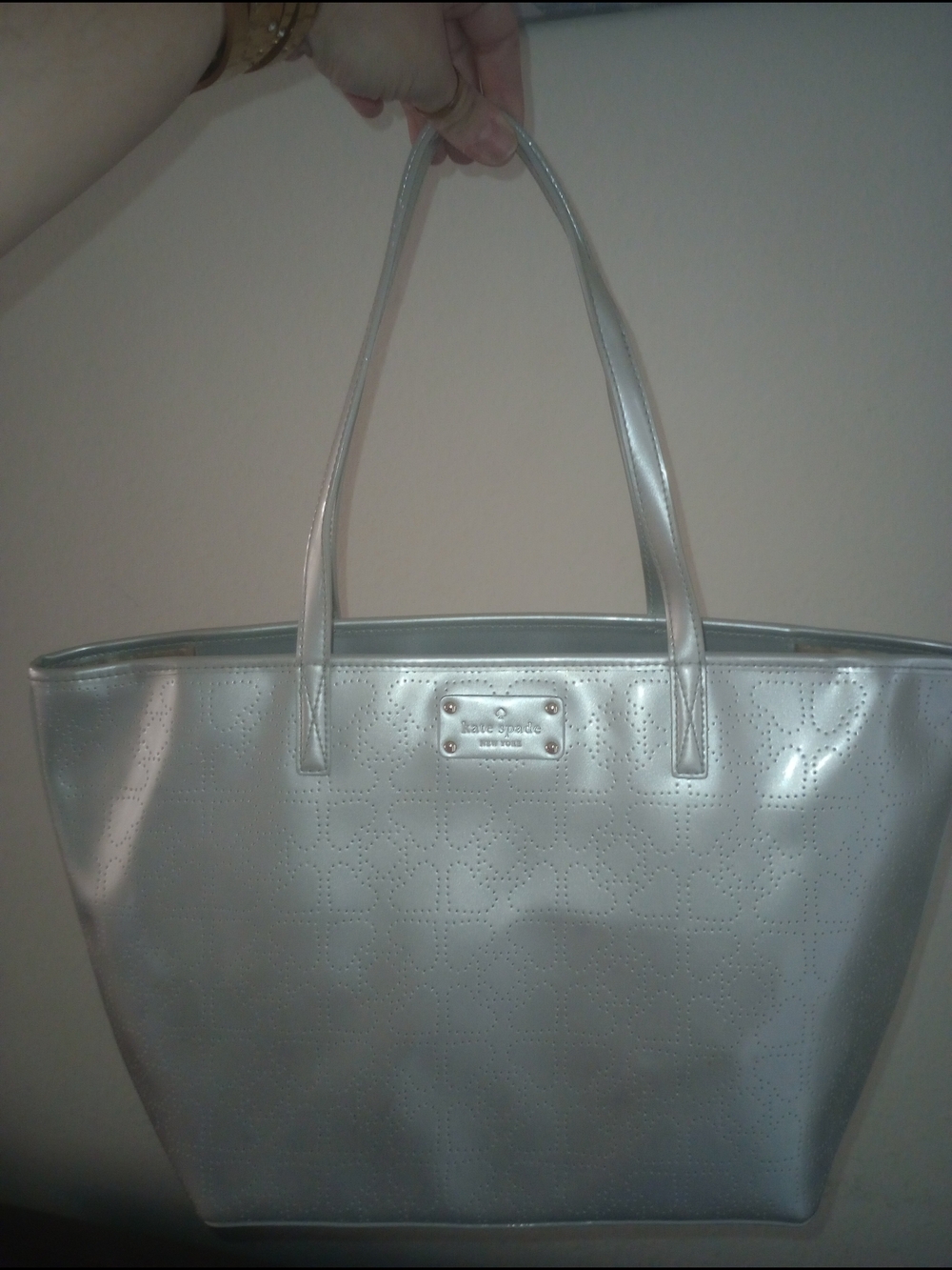 Kate Spade Small Harmony Metro Spade Silver Metallic Tote WKRU4011